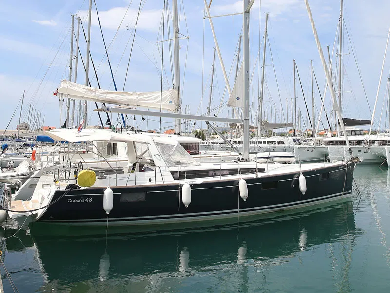 Exterior view of San Clemente, a Beneteau Oceanis 48 sailboat at Sukošan, Croatia
