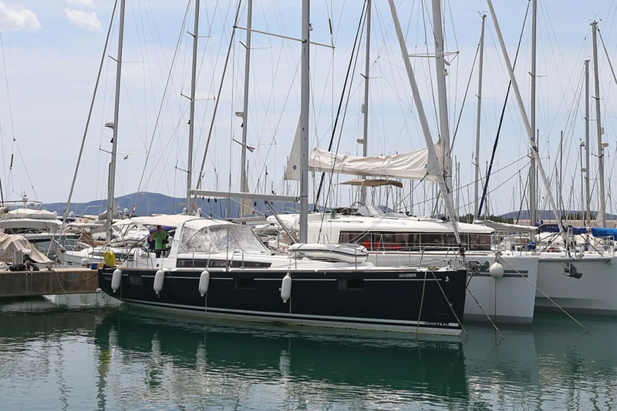 Exterior view of San Clemente, a Beneteau Oceanis 48 sailboat at Sukošan, Croatia