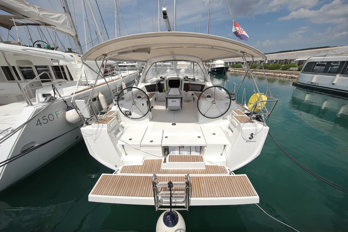Exterior view of San Clemente, a Beneteau Oceanis 48 sailboat at Sukošan, Croatia