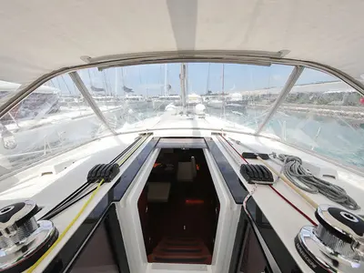 Deck of San Clemente, a Beneteau Oceanis 48 sailboat at Sukošan, Croatia