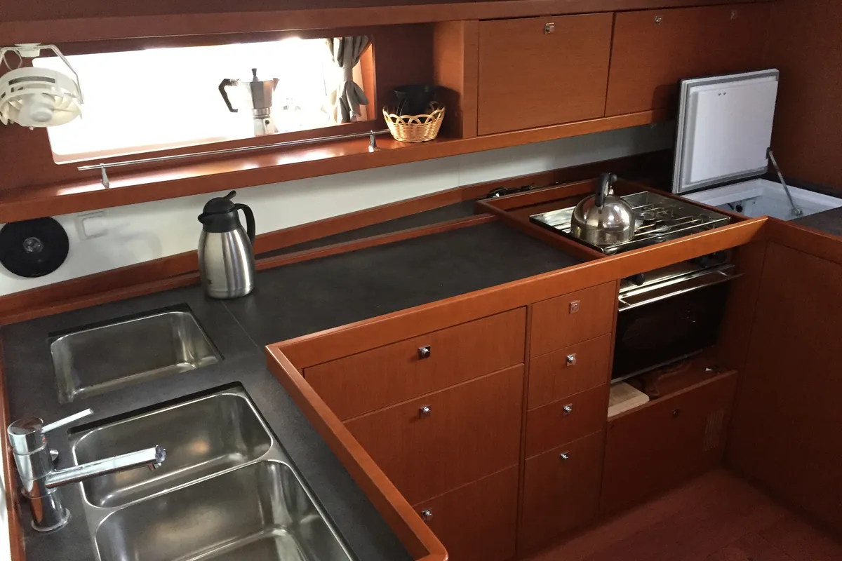 Galley of San Clemente, a Beneteau Oceanis 48 sailboat at Sukošan, Croatia