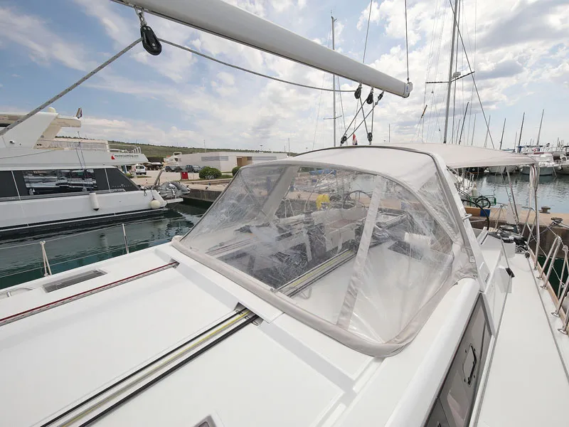Deck of San Clemente, a Beneteau Oceanis 48 sailboat at Sukošan, Croatia