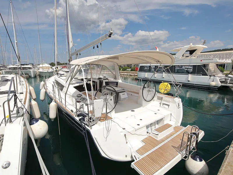 Exterior view of San Clemente, a Beneteau Oceanis 48 sailboat at Sukošan, Croatia