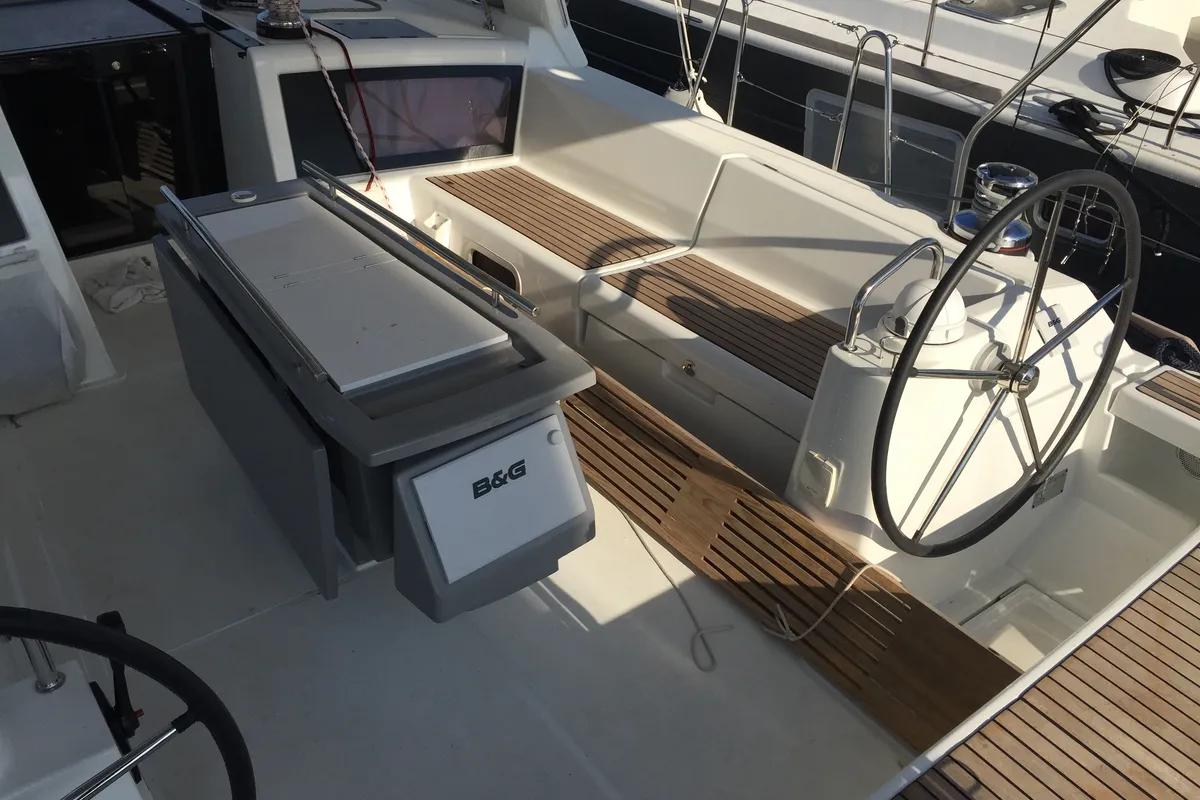 Cockpit of San Clemente, a Beneteau Oceanis 48 sailboat at Sukošan, Croatia