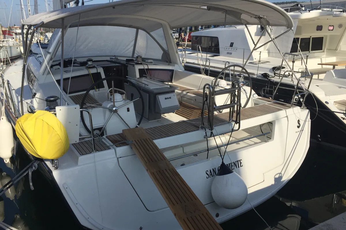 Exterior view of San Clemente, a Beneteau Oceanis 48 sailboat at Sukošan, Croatia