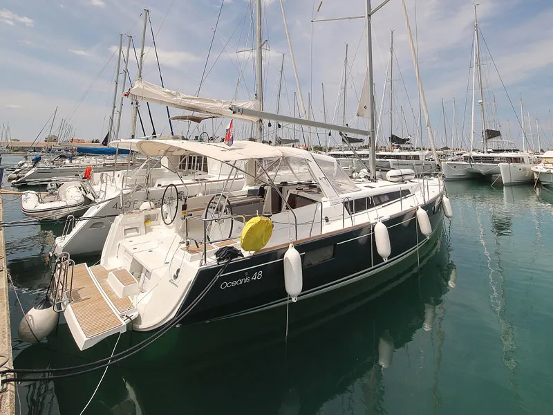 Exterior view of San Clemente, a Beneteau Oceanis 48 sailboat at Sukošan, Croatia