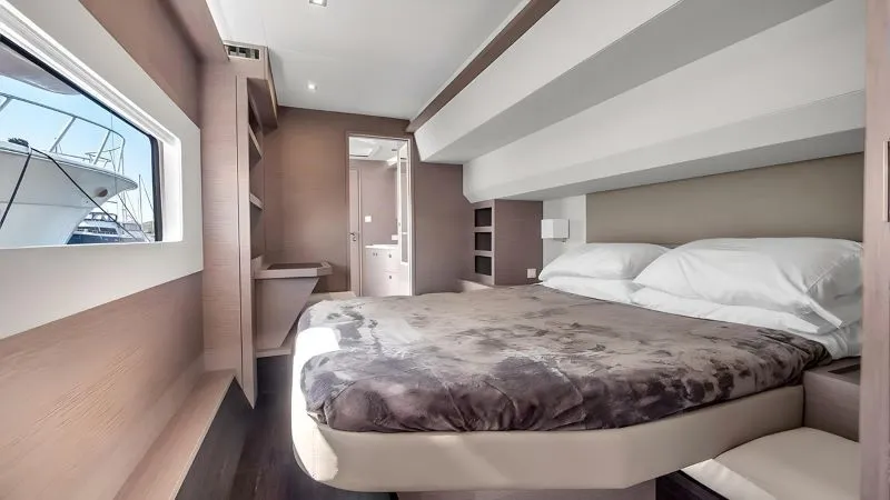 Cabin on Red Lyon, a Fountaine Pajot MY5 catamaran at Central Abaco, Bahamas