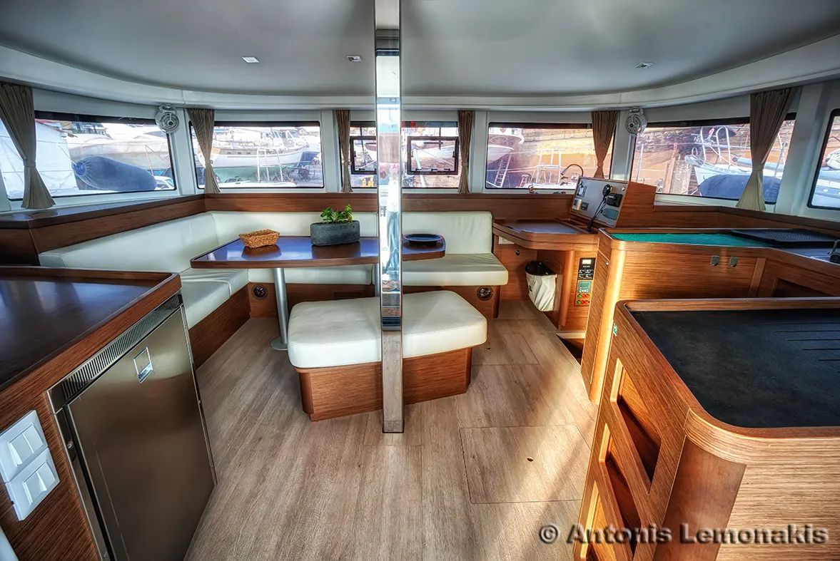 Salon of Winny, a Lagoon 42 catamaran at Finikas, Greece
