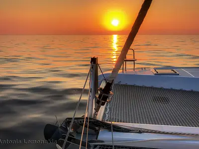 Deck of Winny, a Lagoon 42 catamaran at Finikas, Greece