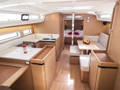 Salon of Irini, a Jeanneau Sun Odyssey 440 sailboat at Kontokali, Greece