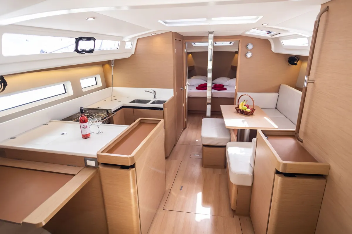 Salon of Irini, a Jeanneau Sun Odyssey 440 sailboat at Kontokali, Greece