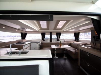 Galley of Nireas, a Fountaine Pajot Elba 45 catamaran at Agios Stefanos, Greece