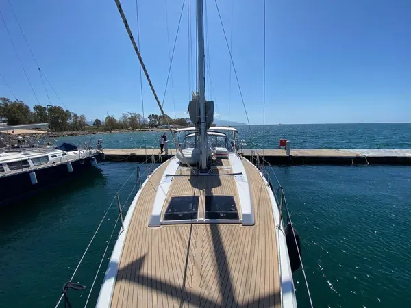 Deck of Zoe, a Hanse 458 sailboat at Municipal Unit of Ellomenos, Greece