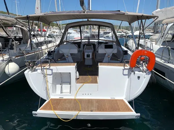 Deck of Zoe, a Hanse 458 sailboat at Municipal Unit of Ellomenos, Greece