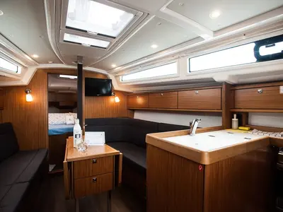 Salon of Neo, a Bavaria Cruiser 34 Style sailboat at Zadar, Croatia