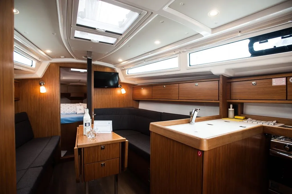 Salon of Neo, a Bavaria Cruiser 34 Style sailboat at Zadar, Croatia