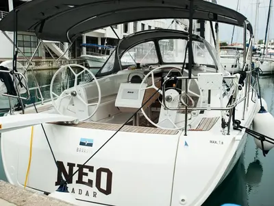 Cockpit of Neo, a Bavaria Cruiser 34 Style sailboat at Zadar, Croatia