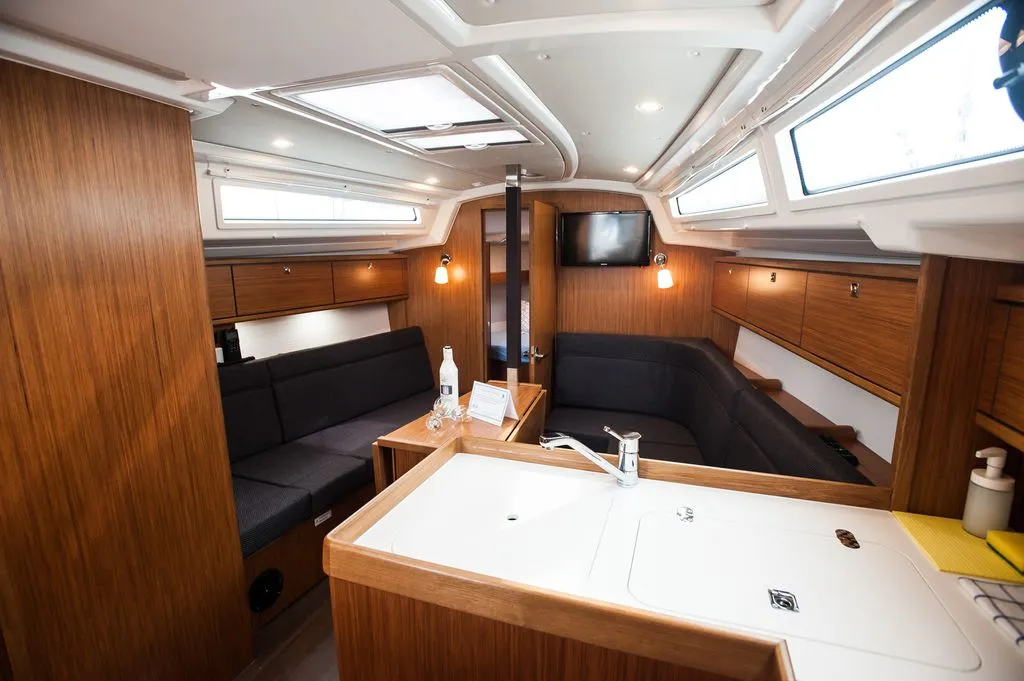 Salon of Neo, a Bavaria Cruiser 34 Style sailboat at Zadar, Croatia