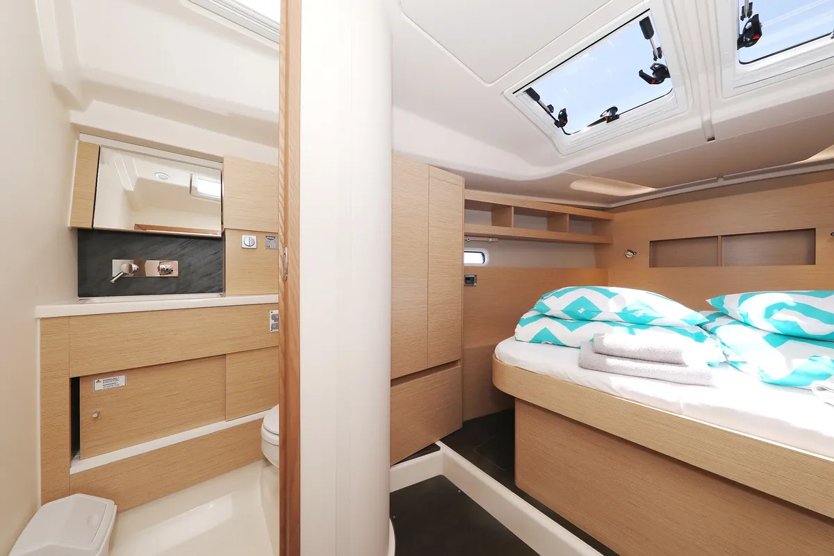 Cabin on One Life, a Hanse 458 sailboat at Seget Donji, Croatia