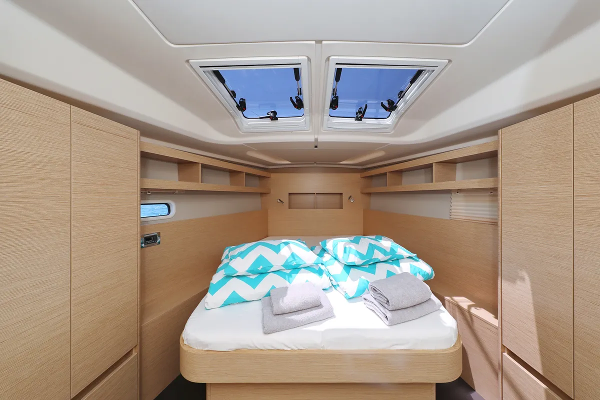 Cabin on One Life, a Hanse 458 sailboat at Seget Donji, Croatia