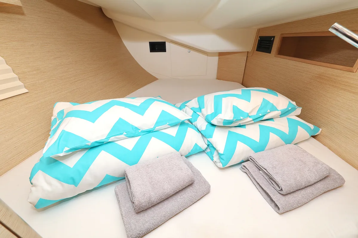 Cabin on One Life, a Hanse 458 sailboat at Seget Donji, Croatia
