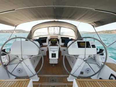 Cockpit of One Life, a Hanse 458 sailboat at Seget Donji, Croatia