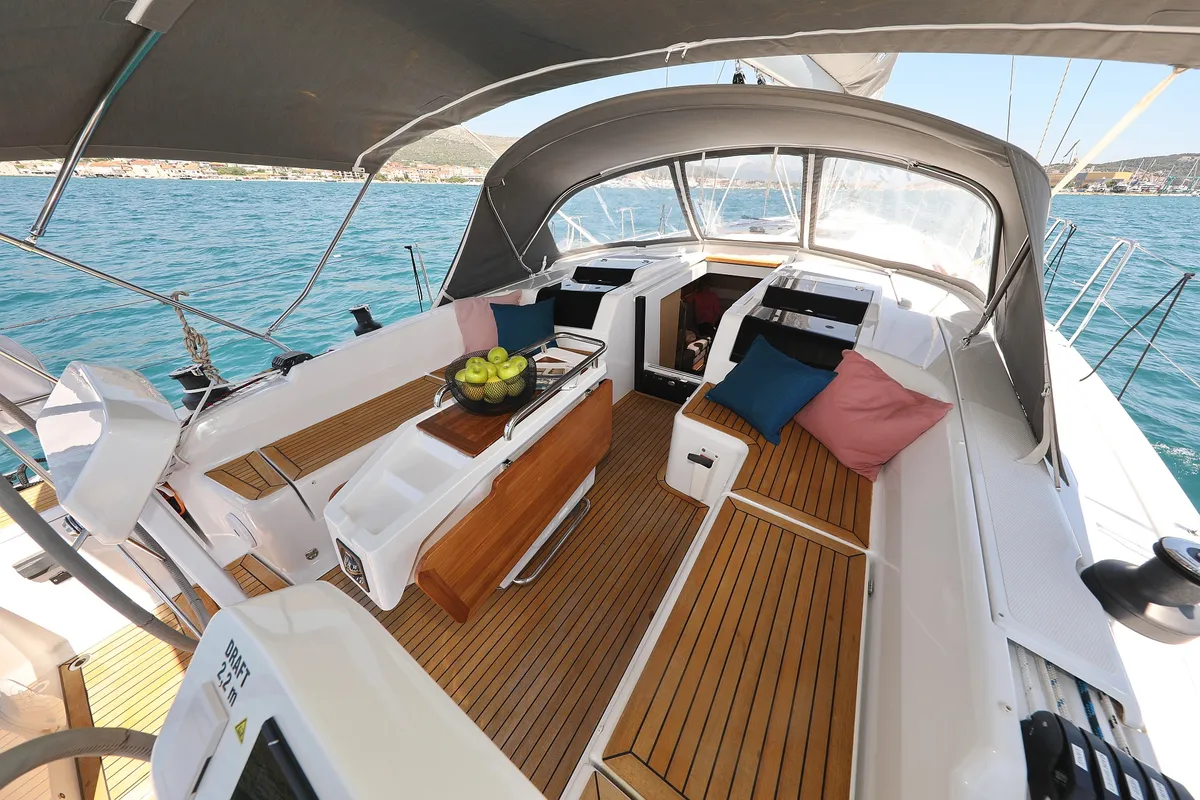 Deck of One Life, a Hanse 458 sailboat at Seget Donji, Croatia