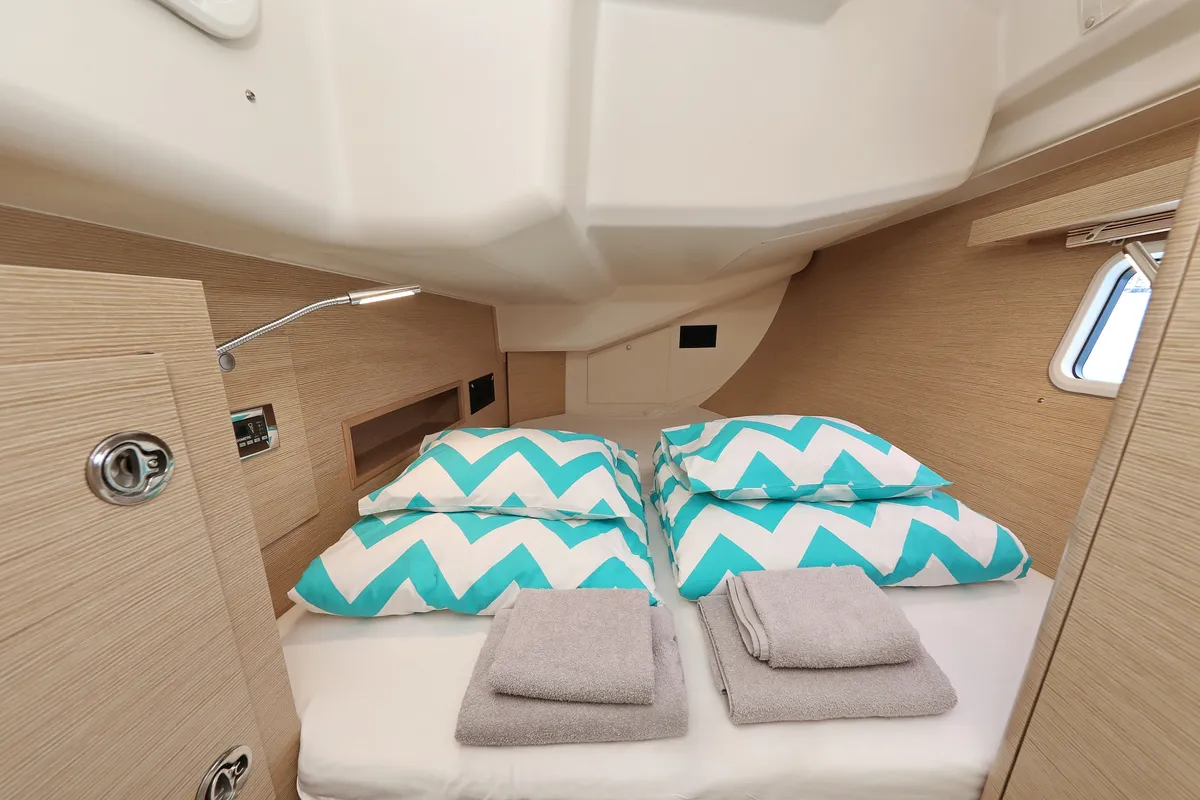 Cabin on One Life, a Hanse 458 sailboat at Seget Donji, Croatia