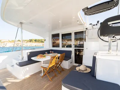 Deck of Sevgi, a Lagoon 40 catamaran at Grad Šibenik, Croatia