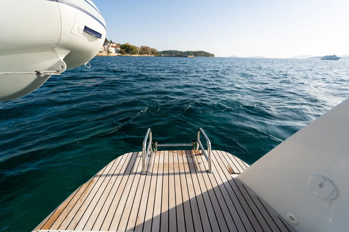 Deck of Sevgi, a Lagoon 40 catamaran at Grad Šibenik, Croatia