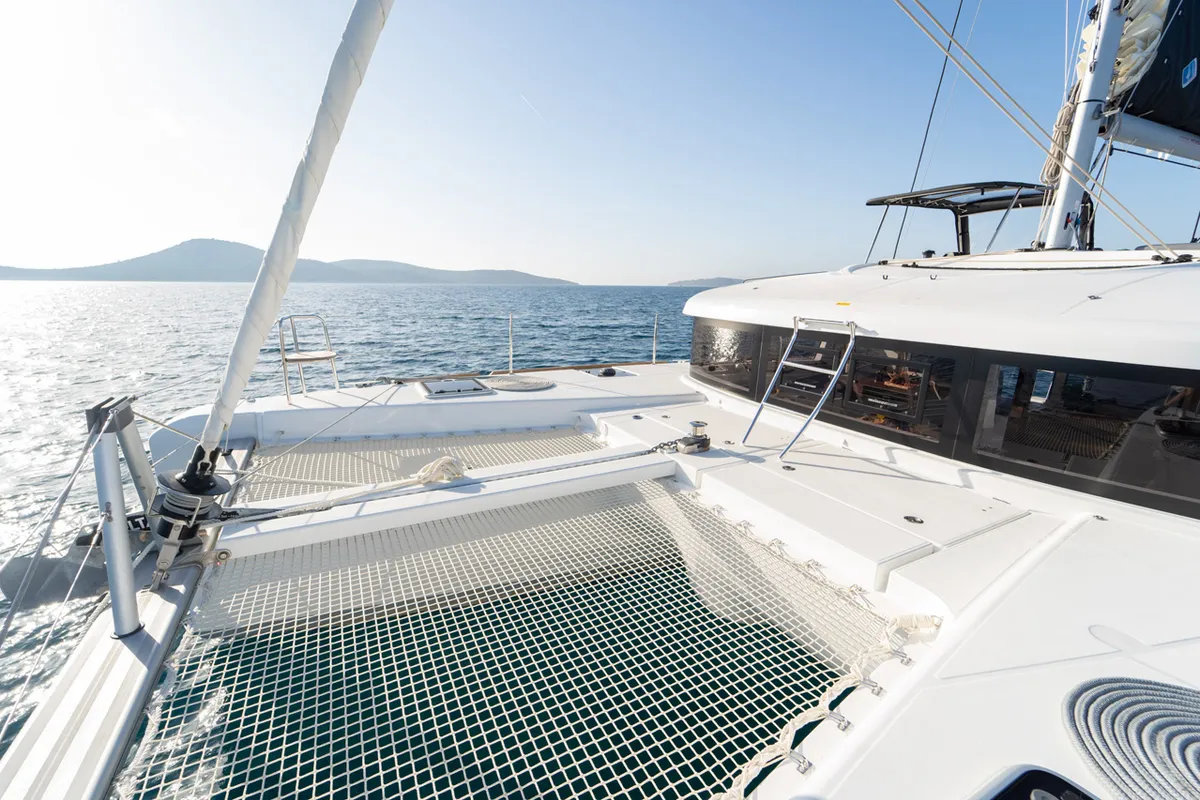 Deck of Sevgi, a Lagoon 40 catamaran at Grad Šibenik, Croatia