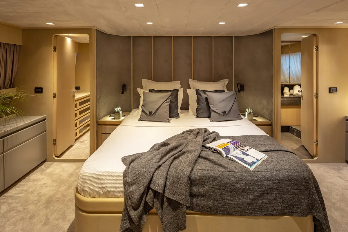 Cabin on Summer Fun, a Admiral 101 motor yacht at Athens, Greece