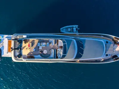 Deck of Summer Fun, a Admiral 101 motor yacht at Athens, Greece