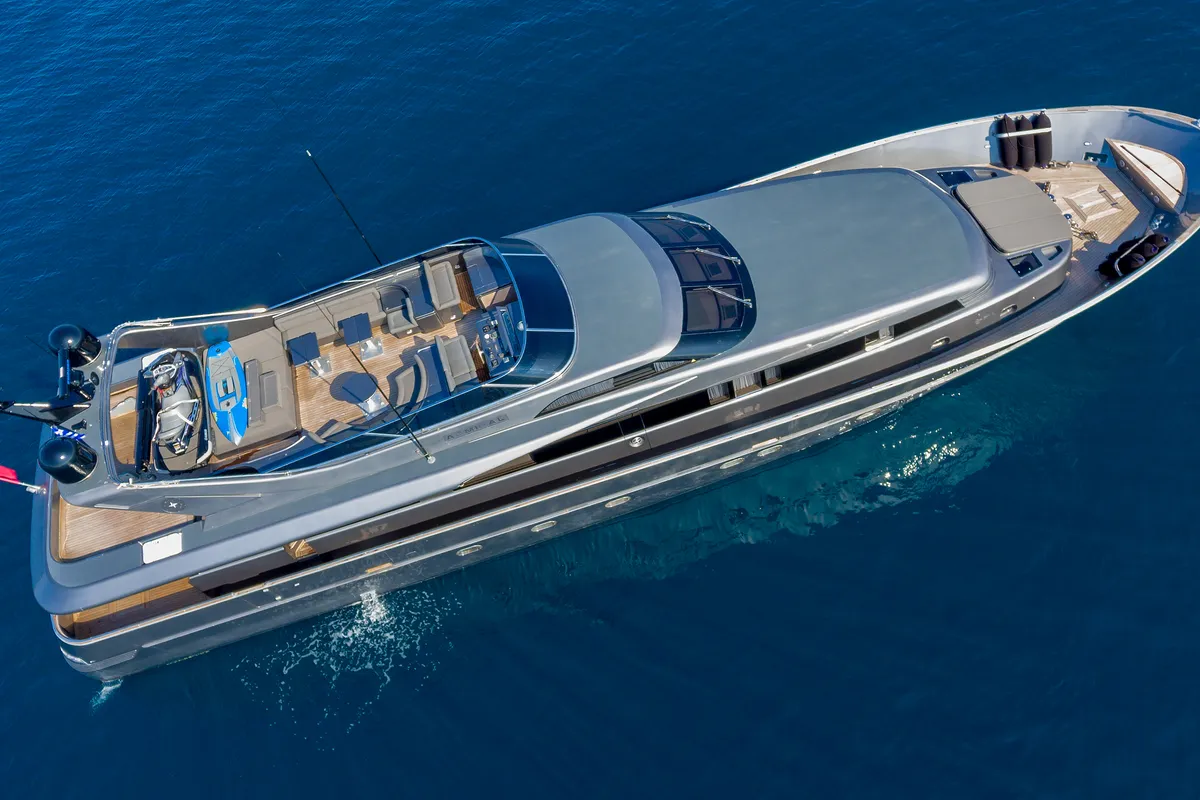Deck of Summer Fun, a Admiral 101 motor yacht at Athens, Greece
