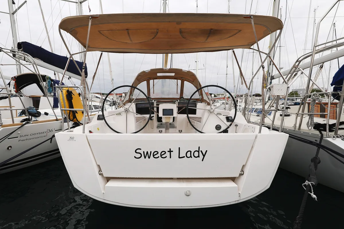 Cockpit of Sweet Lady, a Dufour 350 GL sailboat at Grad Vodice, Croatia