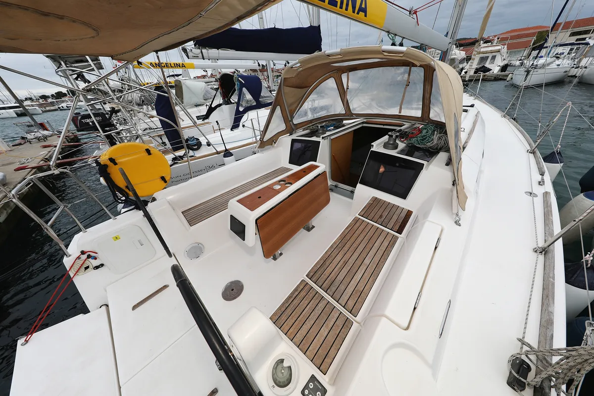 Deck of Sweet Lady, a Dufour 350 GL sailboat at Grad Vodice, Croatia