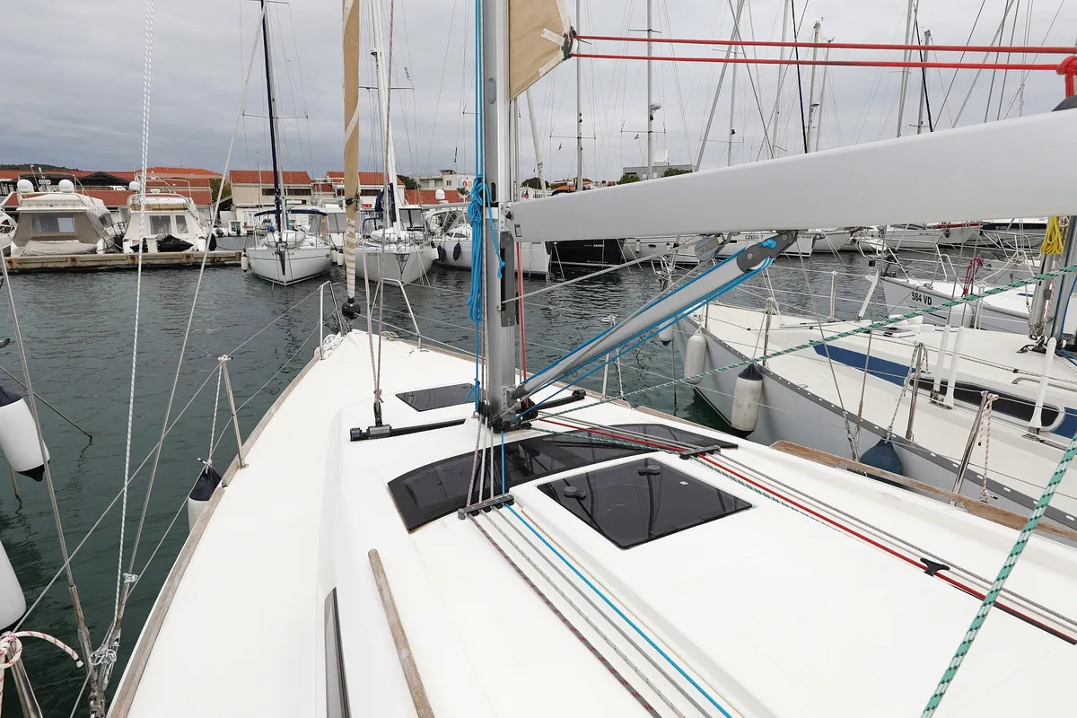 Deck of Sweet Lady, a Dufour 350 GL sailboat at Grad Vodice, Croatia