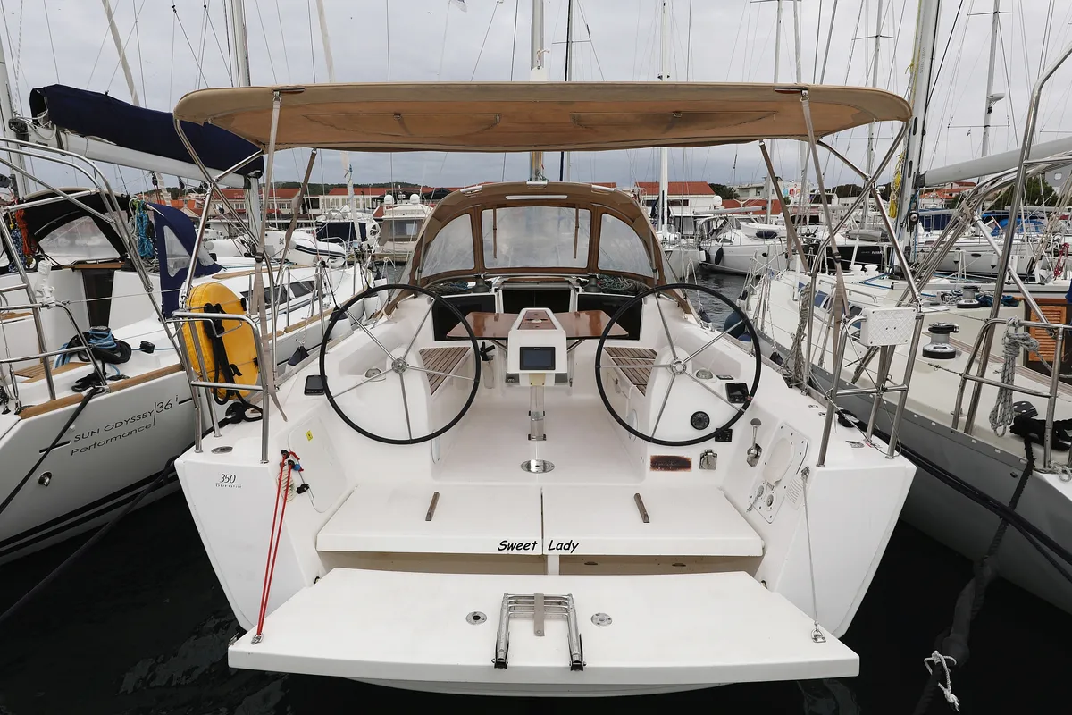 Cockpit of Sweet Lady, a Dufour 350 GL sailboat at Grad Vodice, Croatia
