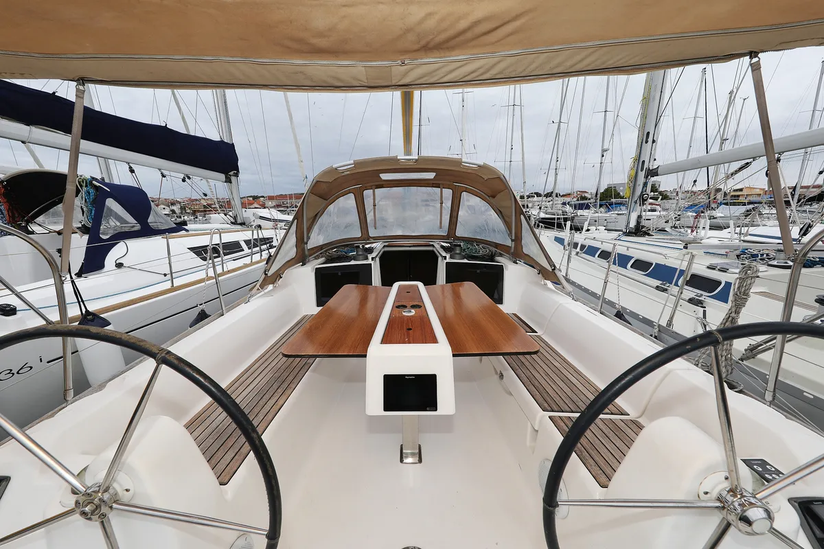 Cockpit of Sweet Lady, a Dufour 350 GL sailboat at Grad Vodice, Croatia