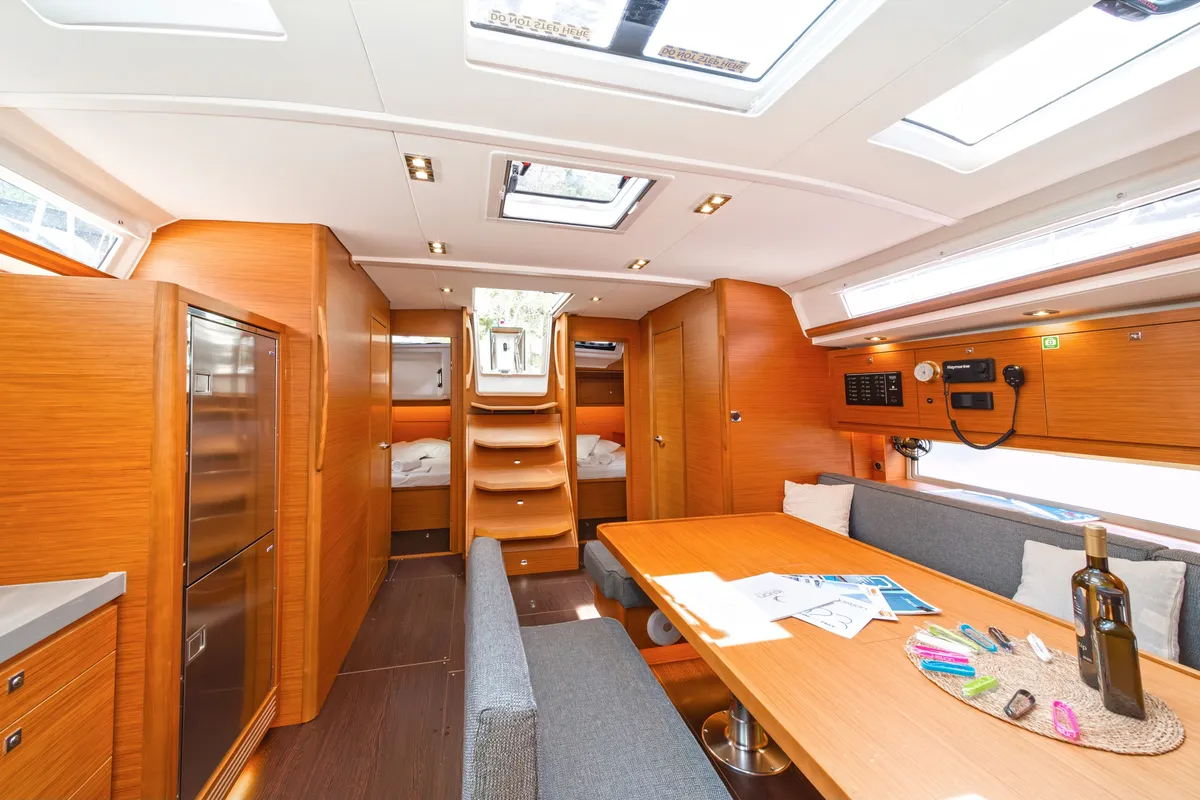 Salon of First Secret, a Dufour 470 sailboat at Skradin, Croatia