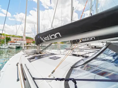 Deck of First Secret, a Dufour 470 sailboat at Skradin, Croatia