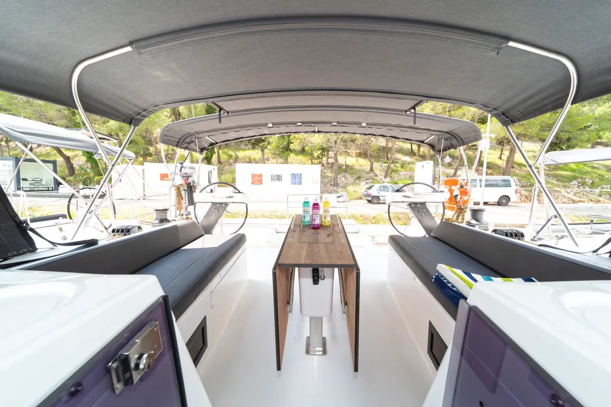 Cockpit of First Secret, a Dufour 470 sailboat at Skradin, Croatia