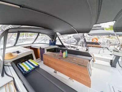 Cockpit of First Secret, a Dufour 470 sailboat at Skradin, Croatia