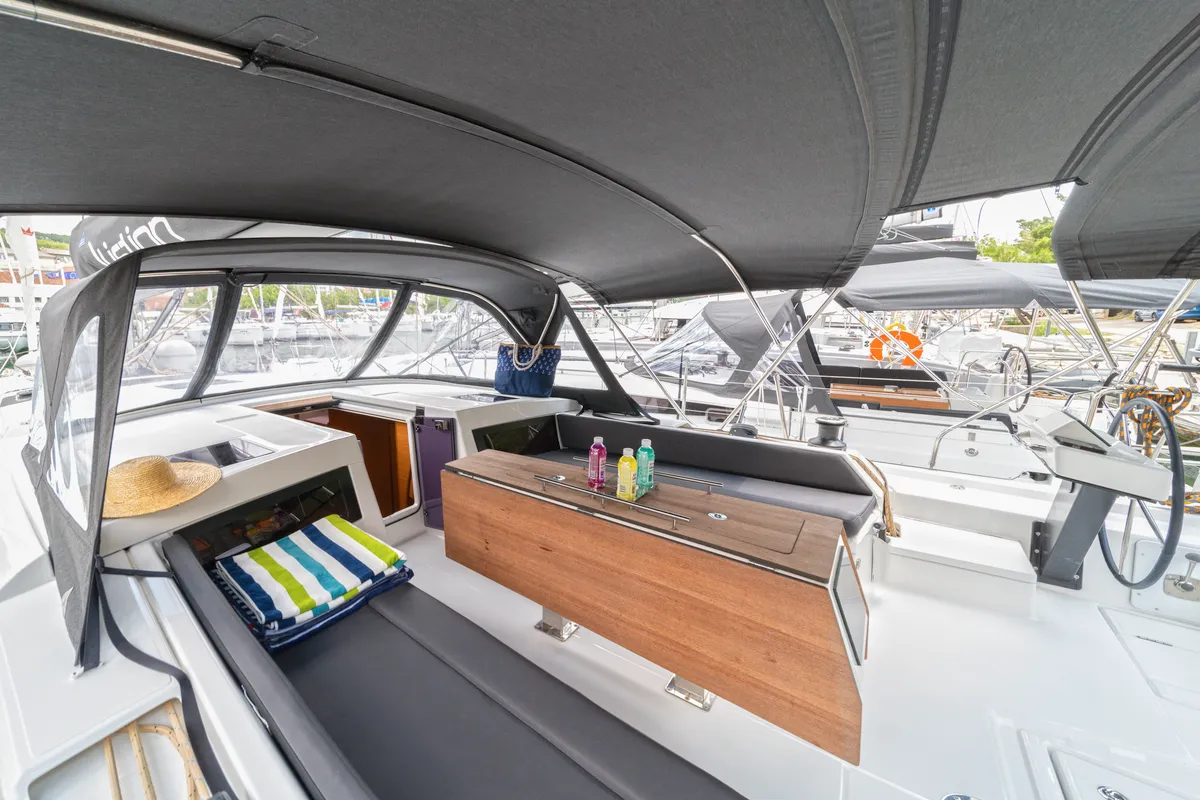 Cockpit of First Secret, a Dufour 470 sailboat at Skradin, Croatia