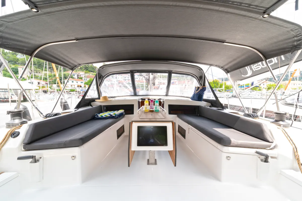 Cockpit of First Secret, a Dufour 470 sailboat at Skradin, Croatia