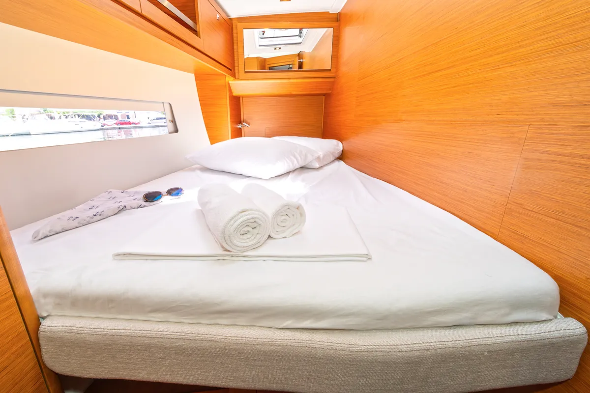 Cabin on First Secret, a Dufour 470 sailboat at Skradin, Croatia