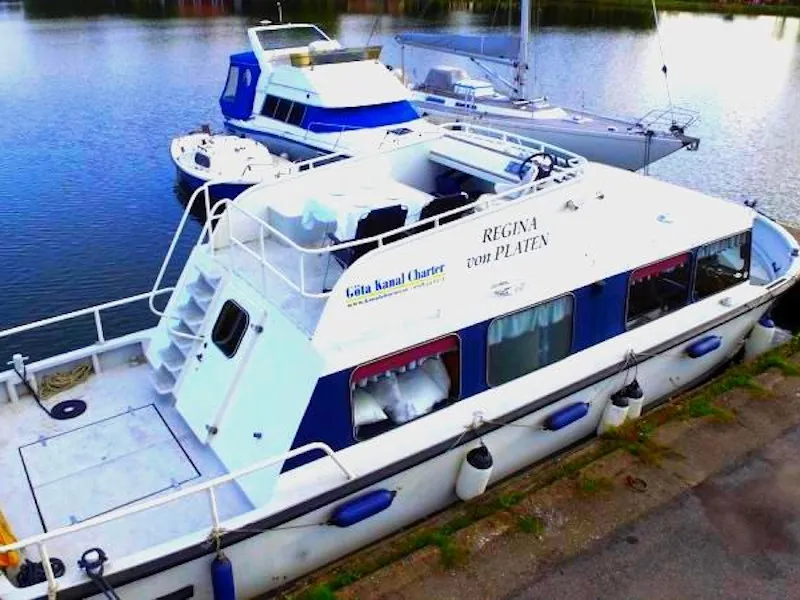 Exterior view of Gota 5, a Gulet Regina von Platen motorboat at Motala, Sweden