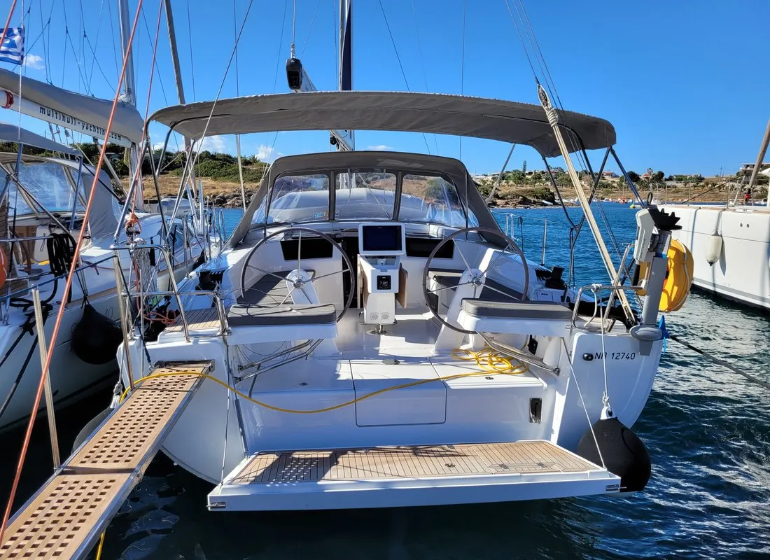 Exterior view of Hanse 418, a sailboat at Lavrion, Greece