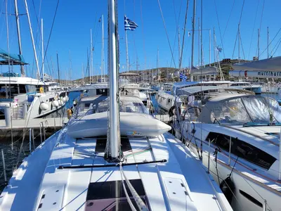 Salon of Hanse 418, a sailboat at Lavrion, Greece