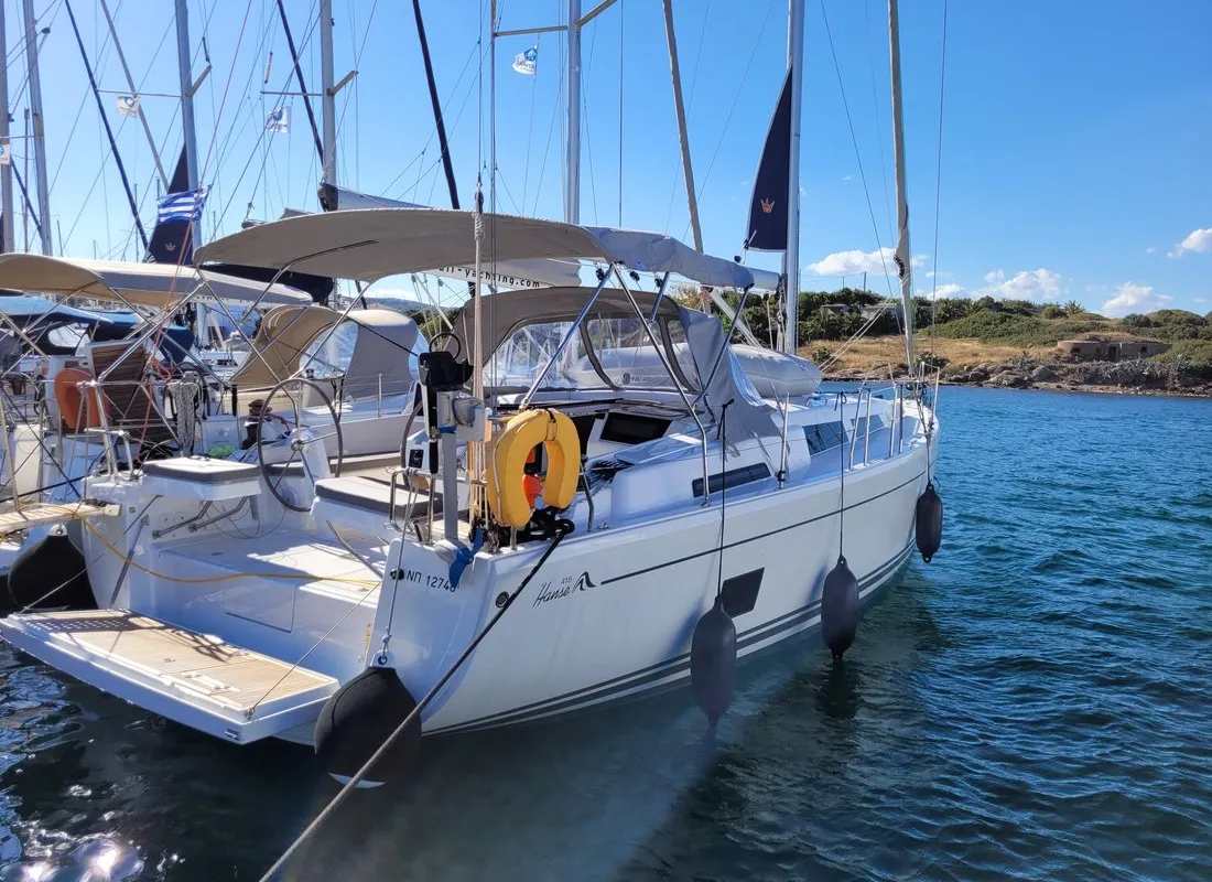 Exterior view of Hanse 418, a sailboat at Lavrion, Greece